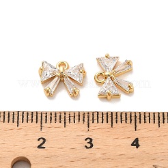 真鍮キュービックジルコニアチャーム  蝶結び  18KGP本金メッキ  8x10x3.5mm  穴：1.2mm&nbsp;X1-KK-D300-08G