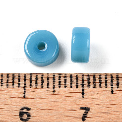 不透明なソリッドカラーのガラスビーズ  フラットラウンド  スチールブルー  6~6.5x3mm  穴：1.2~1.6mm  約214個/50g&nbsp;X1-GLAA-N007-6x3mm-A03