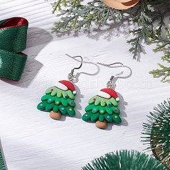 クリスマス 樹脂 ダングル イヤリング  304ステンレススチールピアスフック付き  クリスマスツリー  ステンレス鋼色  40x22.5mm&nbsp;EJEW-JE06090