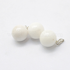 天然な白翡翠ペンダントラウンド  プラチナトーンの真鍮パーツ  17~19x13~14mm  穴：2x7mm&nbsp;G-Q434-11