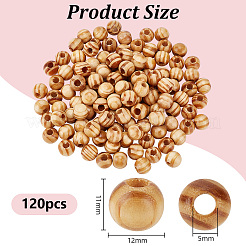 パインウッドの大きな穴のヨーロッパのビーズ120個  ラウンド  バリーウッド  12x11mm  穴：5mm&nbsp;WOOD-OC0003-81A