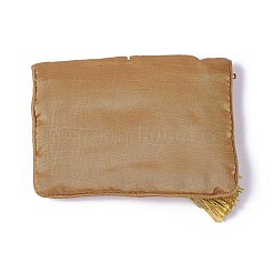刺繍布ジップポーチ  タッセル付きとステンレス製スナップボタン  長方形  砂茶色  12x8.5cm&nbsp;ABAG-O002A-07