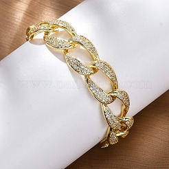 Brass Micro Pave Clear Cubic Zirconia Curb Chain Bracelets for Women&nbsp;BJEW-A034-04B-G