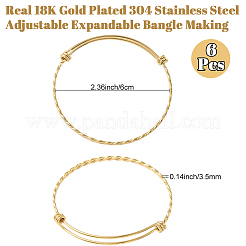 304ステンレススチール製バングル6個  拡張可能なバングル  18KGP本金メッキ  1/8インチ（0.35cm）  内径：2-3/8インチ（6cm）&nbsp;STAS-BBC0008-05C