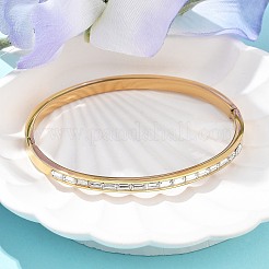 女性用304ステンレススチールラインストーンバングル  イオンプレーティング（ip）  18KGP本金メッキ  内径：2x2-3/8インチ（5x6.1cm）&nbsp;BJEW-Z092-08G