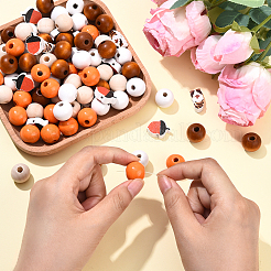 Thanksgiving Day 100Pcs 6 Styles Printed Wood Beads&nbsp;WOOD-YW0001-66