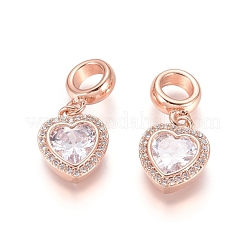 Brass Micro Pave Cubic Zirconia European Dangle Charms&nbsp;ZIRC-E163-18RG