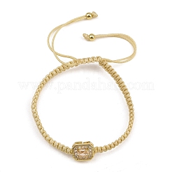Brass Pave Cubic Zirconia Rectangle Braided Bead Bracelets&nbsp;FB-CBA9090-01