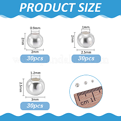 90 個 3 スタイル 925 スターリングシルバービーズ  ラウンド  銀  2~3x2~2.5mm  穴：0.9~1.2mm  30個/スタイル&nbsp;STER-PH0005-17