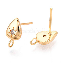 Brass Micro Pave Clear Cubic Zirconia Stud Earring Findings&nbsp;MAK-T011-11G-02