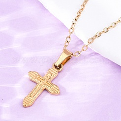クロス 304 ステンレス ペンダント ネックレス  イオンプレーティング（ip）  18KGP本金メッキ  17.95インチ（45.6cm）&nbsp;NJEW-H059-10G