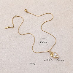 304 Stainless Steel Enamel with Imitation Pearl White Heart Pendant Necklaces for Women&nbsp;KW3625