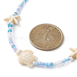 Synthetic Turquoise Starfish & Turtle & Seed Beaded Necklace for Women&nbsp;NJEW-JN04482-02