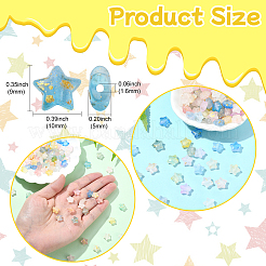 フロストアクリルビーズ200個  金フォイル  スター  ミックスカラー  9x10x5mm  穴：1.6mm&nbsp;FACR-CJ0001-19