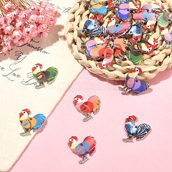 30 個 6 色の合金エナメルパンツ  鉛フリー＆カドミウムフリー  プラチナ  オンドリのチャーム  ミックスカラー  23x19.5x2mm  穴：1.6mm  5個/カラー&nbsp;ENAM-SZ0004-20