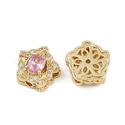 真鍮パヴェキュービックジルコニアマルチ連リンク  長持ちメッキ  花  ゴールドカラー  ピンク  13.5x13.5x6mm  穴：2mm&nbsp;ZIRC-F145-05G-02