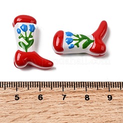 ブーツ ベーキング ペイント ガラス エナメル ビーズ  花  23x16.5~17x7.5~8.5mm  穴：0.8~1.2mm&nbsp;LAMP-C020-02O