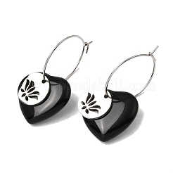 Natural Obsidian & 304 Stainless Steel Hoop Earrings for Women&nbsp;EJEW-G475-02P-05