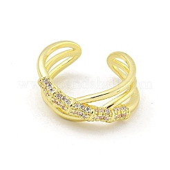 Cross Brass Micro Pave Clear Cubic Zirconia Open Cuff Rings&nbsp;RJEW-G309-40G