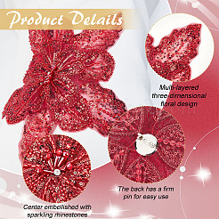3D Flower Polyester Sequin Brooches for Backpack Clothes&nbsp;JEWB-WH0030-63B