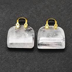 天然石晶の真鍮のペンダント  水晶  ゴールドカラー  バッグ  27~29x24~26x9~13mm  穴：6mm&nbsp;KK-E274-01G-09