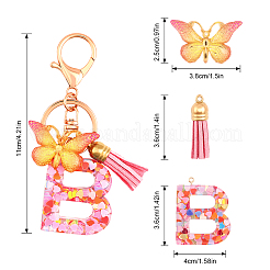 Fashion Alphabet Initial Letter Resin Keychain with Tassel Gradient Butterfly Pendant Key Ring&nbsp;KEYC-WH0027-105B