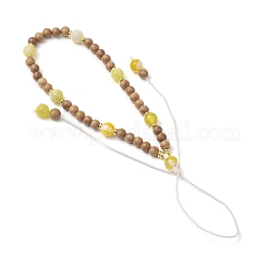 Dyed Natural Banded Agate & Wood Round Beaded Phone Hand Strap Chains&nbsp;HJEW-JM03365-01