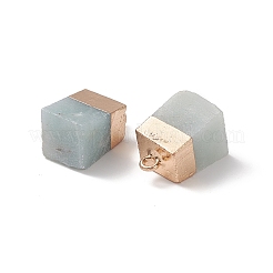 天然石アマゾナイトペンダント  ゴールデン真鍮パーツ  ラックめっき  キューブ  18~21x9~12x9~13mm  穴：1.6mm&nbsp;G-Q998-035E