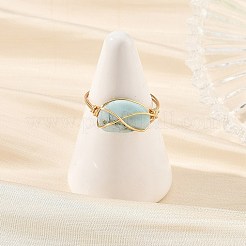 天然ラリマーと銅線を使用した女性用指輪  ゴールドカラー  19mm&nbsp;RJEW-JR01113