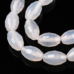 天然ホワイトアゲート瑪瑙ビーズ連売り  多面カット  オーバル  リネン  10.5~12x7.5~8mm  穴：1mm  約32個/連  14.57~15.2''（37~38センチメートル）&nbsp;G-T138-180A