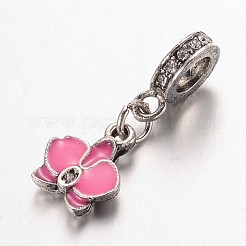 アンティークシルバーメッキアロイエナメルヨーロピアンダングルチャーム  大きな穴の花のビーズ  ミックスカラー  27mm  穴：5mm&nbsp;X-MPDL-E042-12