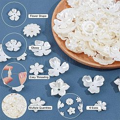 120個 6スタイルの花柄ABSプラスチック模造真珠ビーズキャップ  乳白色  20~36x20~38x4~12mm  穴：1.5~4.5mm  20個/スタイル&nbsp;OACR-NB0001-41