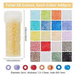 100g 20種類のシリンダーシードビーズ  均一サイズ  ミックスカラー  2x1.3~1.5mm  穴：0.8~1mm  約440個/5g  5g /スタイル&nbsp;SEED-DC0001-12