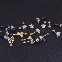 316l サージカルステンレススチール クリアキュービックジルコニア スター軟骨ピアス  日常の耳のアクセサリー  ブラック  6x3mm&nbsp;WGC4894-08