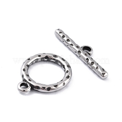 304ステンレススチールトグル留め具  ハンマー  チベットスタイル  アンティークシルバー  リング：19.5x16x2.5mm  穴：2.5mm  バー：6x25.5x2.5mm  穴：2.5mm&nbsp;STAS-I190-18AS