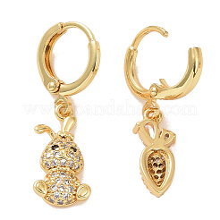 Clear Cubic Zirconia Rabbit & Carrot Asymmetrical Earrings&nbsp;EJEW-P224-08G