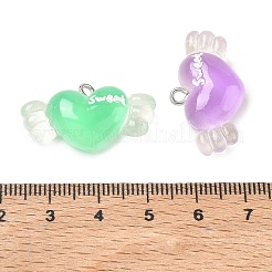 合金製のペンダントが付いた透明な樹脂  翼のチャームと愛  プラチナ  ミックスカラー  16x28x8mm  穴：2mm&nbsp;RE-CBA14F0-06