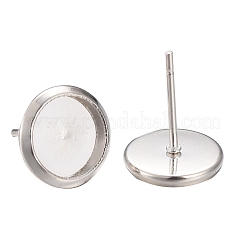 変色しない 40個 4サイズ 304ステンレススチールスタッドピアス金具  フラットラウンド  ステンレス鋼色  トレイ：6mm / 8mm / 10mm / 12mm  8~14x2mm  ピン：0.8mm&nbsp;STAS-LS0001-02P
