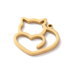 304ステンレスペンダント  レーザー切断  猫のチャーム  18KGP本金メッキ  19x17.5x1.5mm  穴：1.2mm&nbsp;STAS-S149-01G