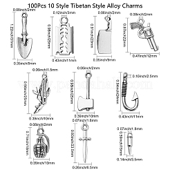 100Pcs 10 Style Tibetan Style Mystery Killer Theme Alloy Pendants&nbsp;TIBEP-CJ0001-88