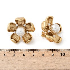 304ステンレススチールスタッドピアス  模造パールと  花  18KGP本金メッキ  29x29.5mm&nbsp;EJEW-M073-15G