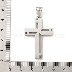 304ステンレスペンダント  クリスタルラインストーン付き  クロスチャーム  ステンレス鋼色  42x26.5x3mm  穴：7.5x4.5mm&nbsp;STAS-D110-18AS