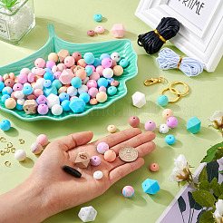 DIY キーホルダー リストレット作成キット  合金分割キーリングとクラスプを含む  プラスチック離脱クラスプ  六角＆丸＆そろばん シリコン＆ウッドビーズ  ミックスカラー&nbsp;DIY-TA0004-39
