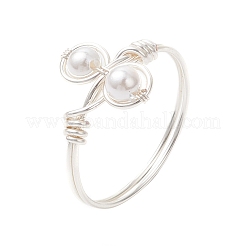 シェルパールフィンガー指輪  環境に優しい銅線付き  銀  13mm  内径：19mm&nbsp;RJEW-JR00944-02