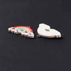 不透明樹脂ペンダント  プラチナトーンの鉄ループ付き  雲と虹  カラフル  25.5x41x5mm  穴：2mm&nbsp;RESI-G040-C02-A
