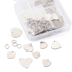 304ステンレスペンダント  空白タグのスタンプ  丸カン付き  ハート  ステンレス鋼色  11~18x12~19.5x0.6~1mm  穴：1.5~2mm  160個/箱&nbsp;STAS-BT0001-02P