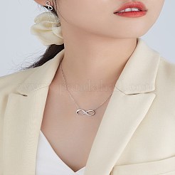 8-Shaped Rhodium Plated 925 Sterling Silver Cubic Zirconia Pendant Necklaces for Women&nbsp;NJEW-BB72241