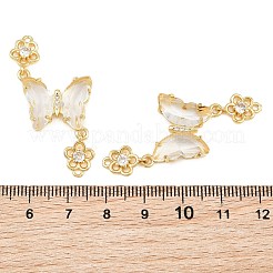 真鍮製マイクロパヴェキュービックジルコニアコネクターチャーム  花のリンクが付いた蝶  ガラスと  鉛フリー＆カドミウムフリー  長持ちメッキ  ラックめっき  18KGP本金メッキ  透明  46x21x4mm  穴：1.4mm&nbsp;CU-CBACDF6-01G-12