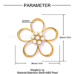 中空構造の304ステンレススチールとABS樹脂製の模造真珠ペンダント  花のチャーム  イオンプレーティング（ip）  長持ちメッキ  ホワイト  36x35mm  穴：9.80mm&nbsp;STAS-OY016-54G