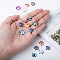 Printed Glass Flat Round Cabochons&nbsp;GGLA-N004-12mm-G-WH